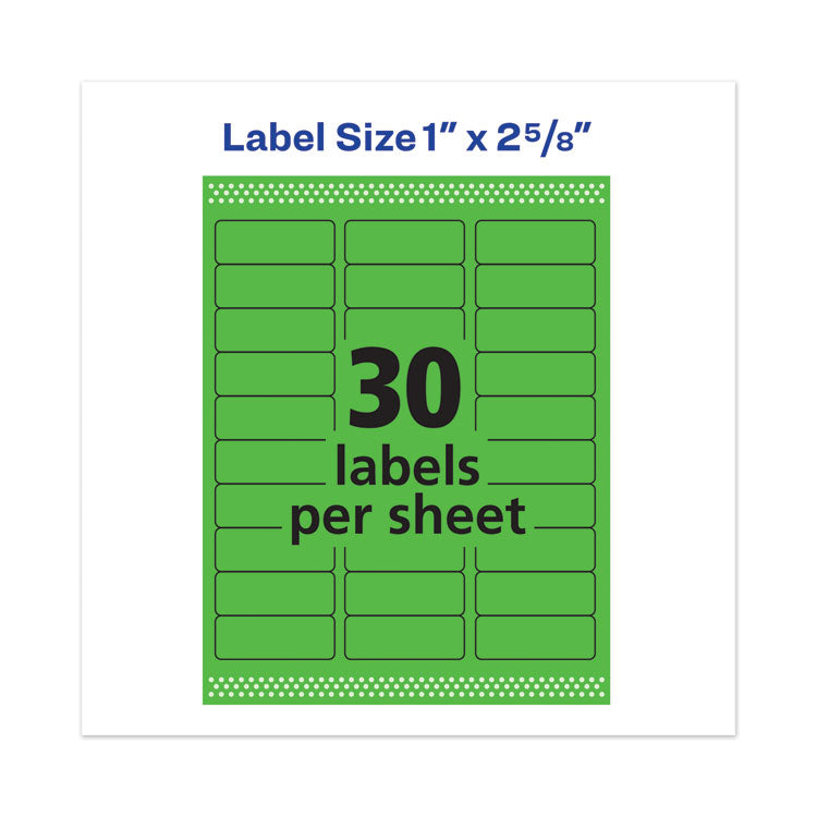 High-Visibility Permanent Laser ID Labels, 1 x 2.63, Neon Green, 750/Pack