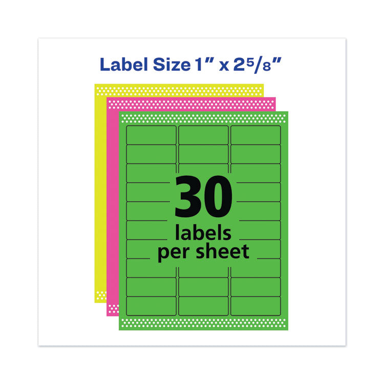 High-Visibility Permanent Laser ID Labels, 1 x 2.63, Asst. Neon, 450/Pack