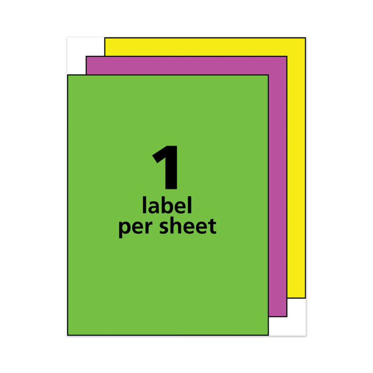 High-Visibility Permanent Laser Id Labels, 8.5 X 11, Asst. Neon, 15/pack