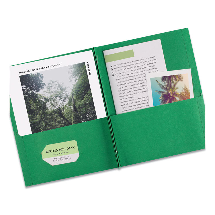 Two-Pocket Folder, Prong Fastener, 0.5" Capacity, 11 X 8.5, Green, 25/box