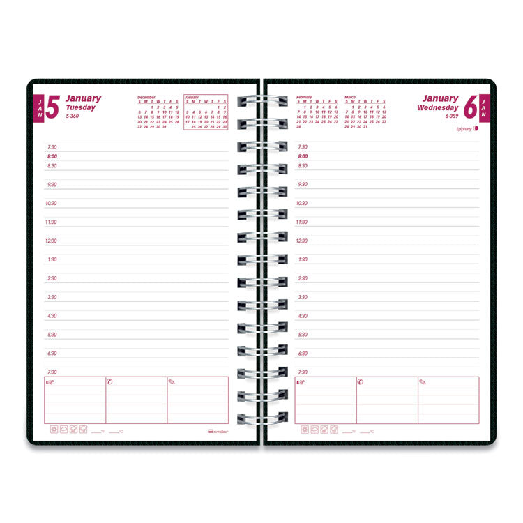 DuraFlex Daily Planner, 8 x 5, Black Cover, 12-Month (Jan to Dec): 2025