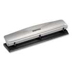 12-Sheet Three-Hole Punch, 9/32" Holes, Silver/black