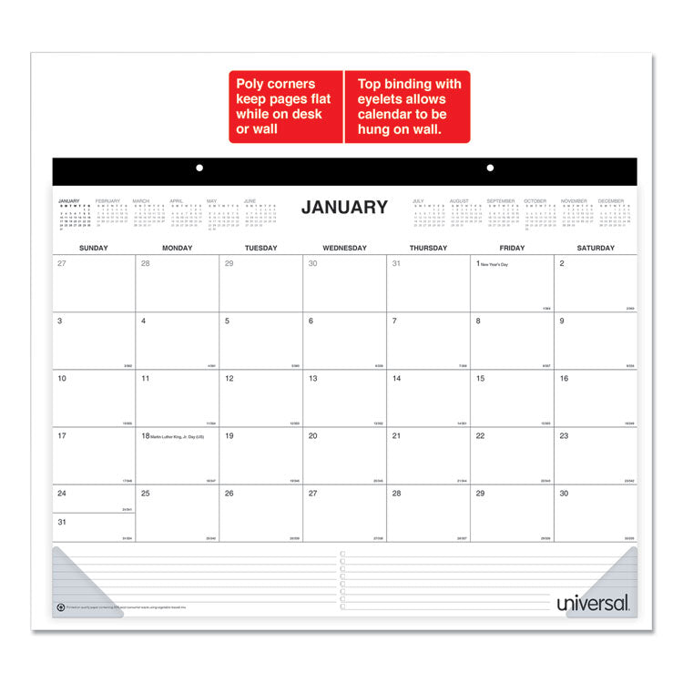 Desk Pad Calendar, 22 x 17, White Sheets, Black Binding, Clear Corners, 12-Month (Jan to Dec): 2026