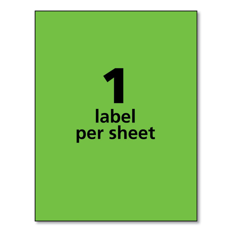 High-Visibility Permanent Laser ID Labels, 8.5 x 11, Neon Green, 100/Box