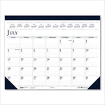 Recycled Academic Desk Pad Calendar, 18.5 x 13, White/Blue Sheets, Blue Binding/Corners, 14-Month: July 2025 to Aug 2026