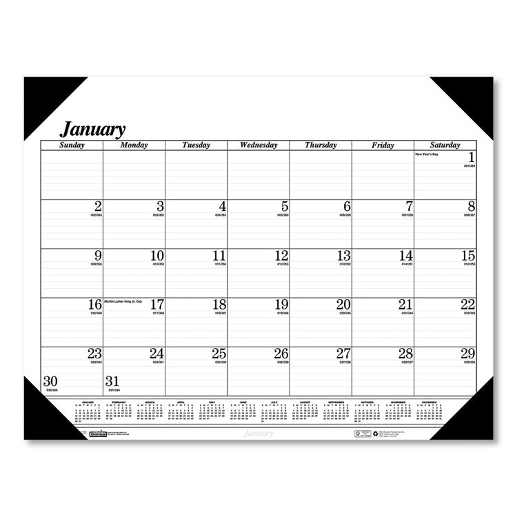 Recycled One-Color Dated Monthly Desk Pad Calendar, 18.5 x 13, White Sheets, Black Binding/Corners,12-Month (Jan-Dec): 2025