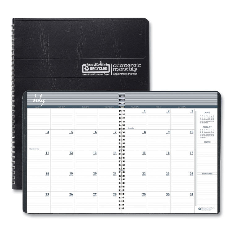 Academic Year 14-Month Recycled Ruled Monthly Planner, 11 x 8.5, Black Cover, 14-Month: July 2025 to Aug 2026