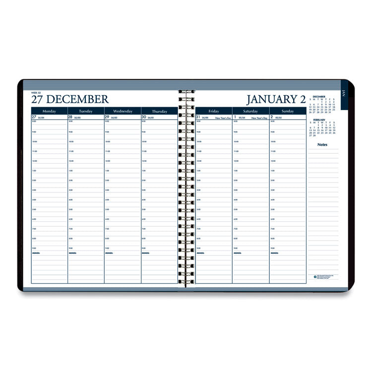 Recycled Wirebound Weekly/Monthly Planner, 11 x 8.5, Black Cover, 12-Month (Jan to Dec): 2025