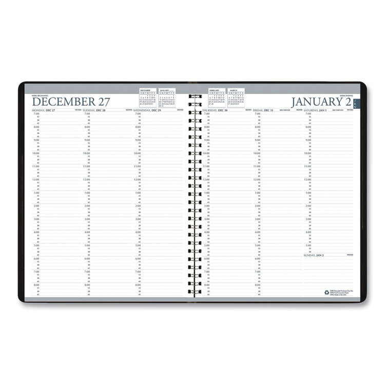 Recycled Professional Weekly Planner, 15-Minute Appts, 11 x 8.5, Black Wirebound Soft Cover, 12-Month (Jan to Dec): 2025