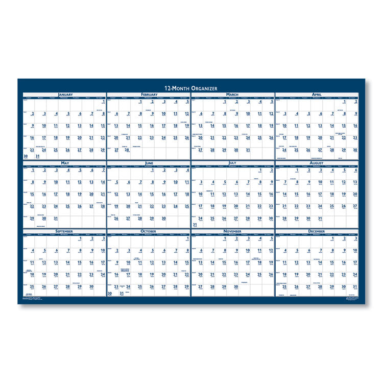 Recycled Poster Style Reversible/Erasable Yearly Wall Calendar, 66 x 33, White/Blue/Gray Sheets, 12-Month (Jan to Dec): 2025