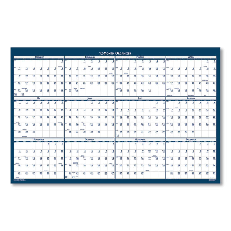 Recycled Poster Style Reversible/Erasable Yearly Wall Calendar, 18 x 24, White/Blue/Gray Sheets, 12-Month (Jan to Dec): 2025