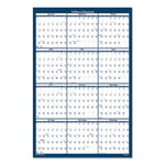 Recycled Poster Style Reversible/Erasable Yearly Wall Calendar, 24 x 37, White/Blue/Gray Sheets, 12-Month (Jan to Dec): 2025