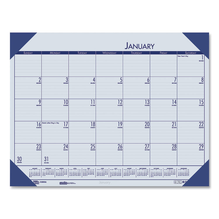 EcoTones Recycled Monthly Desk Pad Calendar, 22 x 17, Ocean Blue Sheets/Corners, Black Binding, 12-Month (Jan-Dec): 2025