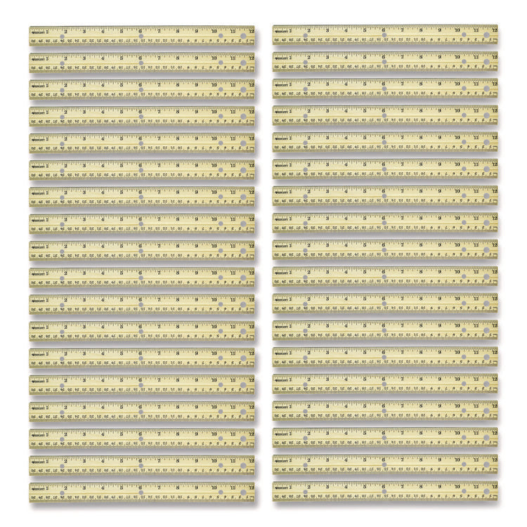 Three-Hole Punched Wood Ruler, Standard/metric, 12" (30 Cm) Long, Natural Wood, 36/box