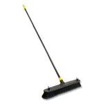 Bulldozer Smooth Surface Pushbroom, Split-Tip Pet Bristles, 24 X 60, Powder Coated Handle, Black/yellow