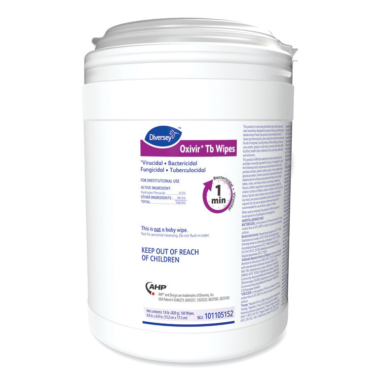 Oxivir TB Disinfectant Wipes, 6 x 6.9, Characteristic Scent, White, 160/Canister, 4 Canisters/Carton