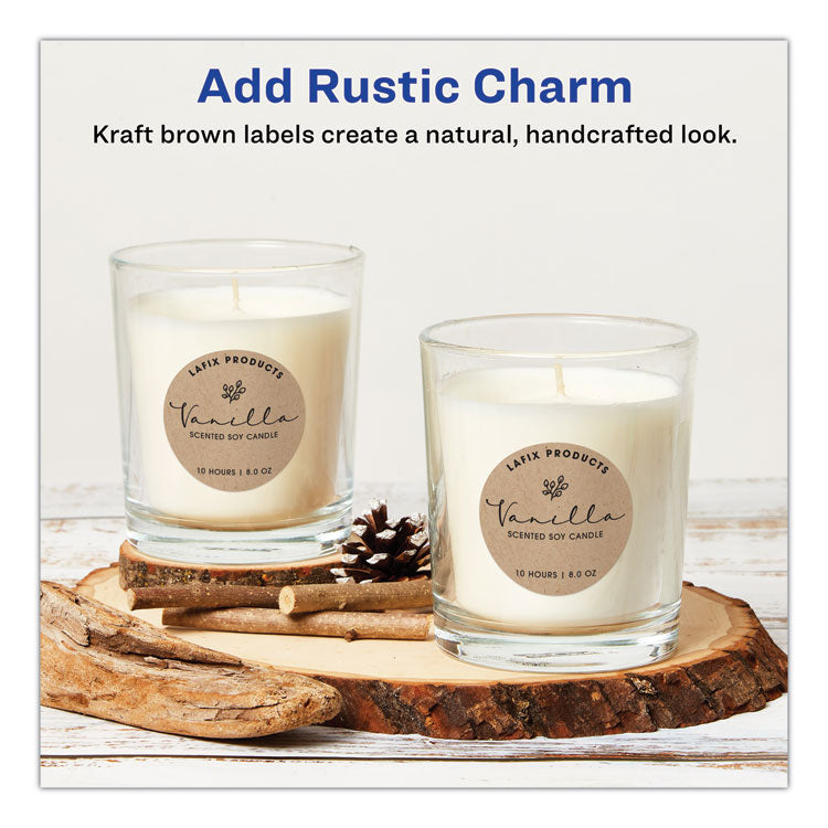 Round Brown Kraft Print-To-The-Edge Labels, 2.5" Dia, 225/pk