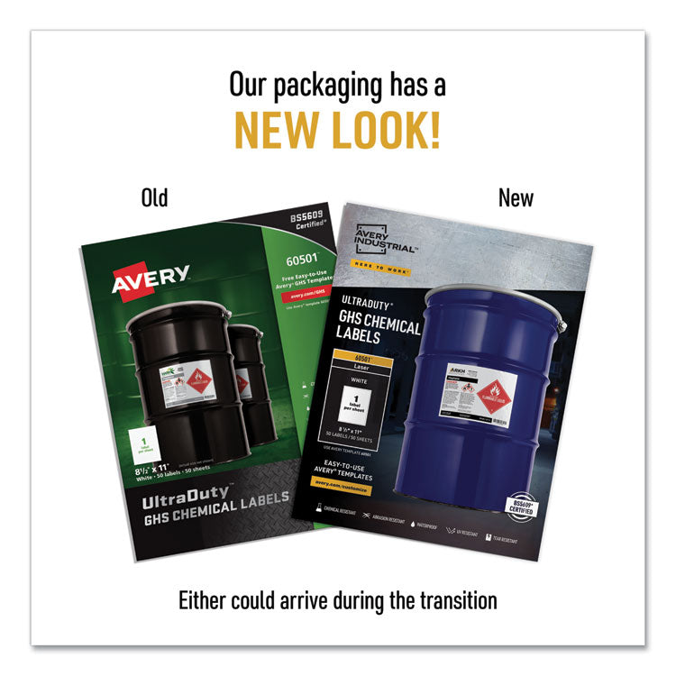 Ultraduty Ghs Chemical Waterproof And Uv Resistant Labels, 8.5 X 11, White, 50/box