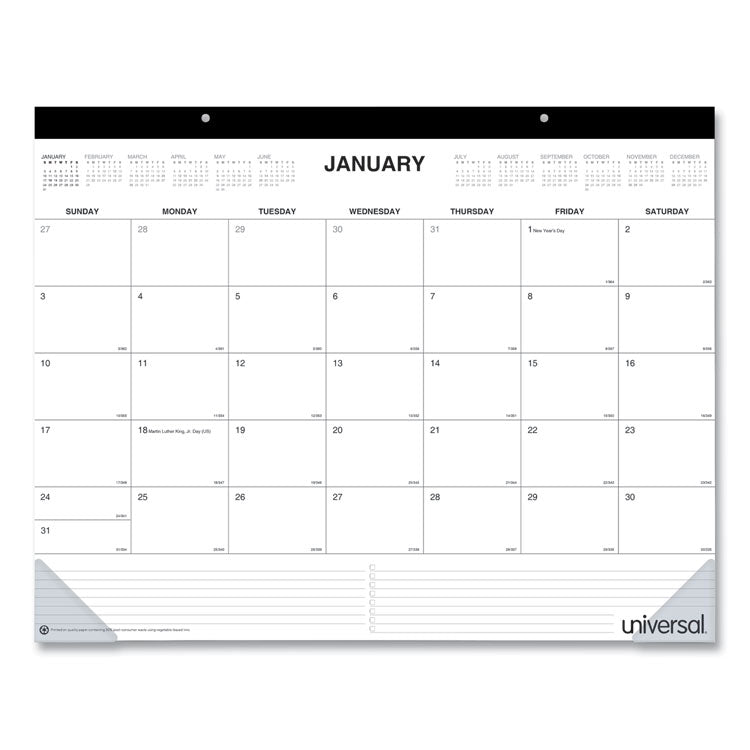 Desk Pad Calendar, 22 x 17, White Sheets, Black Binding, Clear Corners, 12-Month (Jan to Dec): 2026