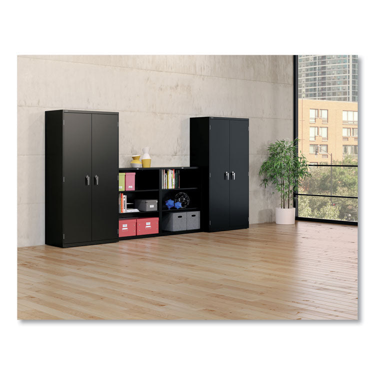 Metal Bookcase, Three-Shelf, 34.5w x 12.63d x 41h, Black