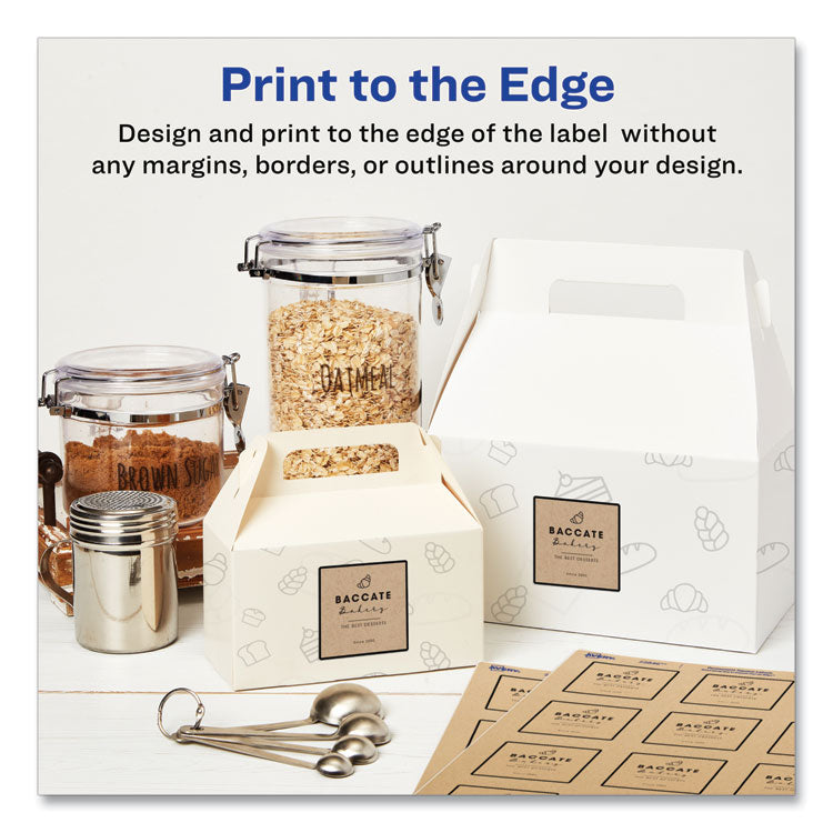 Square Print-To-The-Edge Labels, Inkjet/laser Printers, 2 X 2, Kraft Brown, 12/sheet, 25 Sheets/pack