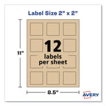 Square Print-To-The-Edge Labels, Inkjet/laser Printers, 2 X 2, Kraft Brown, 12/sheet, 25 Sheets/pack