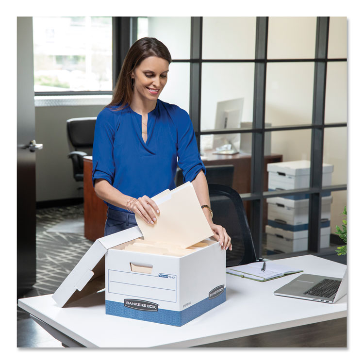 Hang'n'stor Medium-Duty Storage Boxes, Letter Files, 12.63" X 15.63" X 10", White/blue, 4/carton
