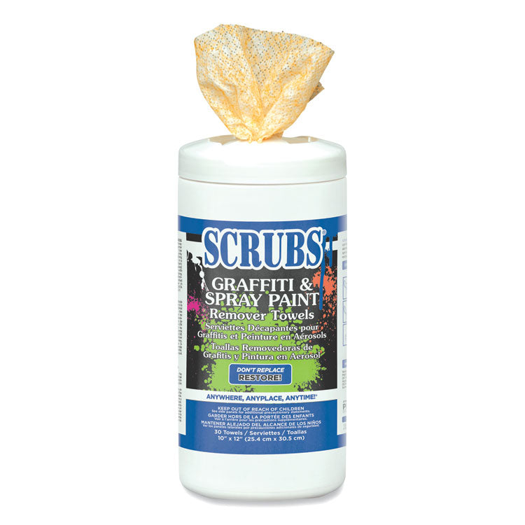 Graffiti and Paint Remover Towels, Citrus, 10 x 12, Neutral Scent, White/Orange, 30/Canister, 6 Canisters/Carton