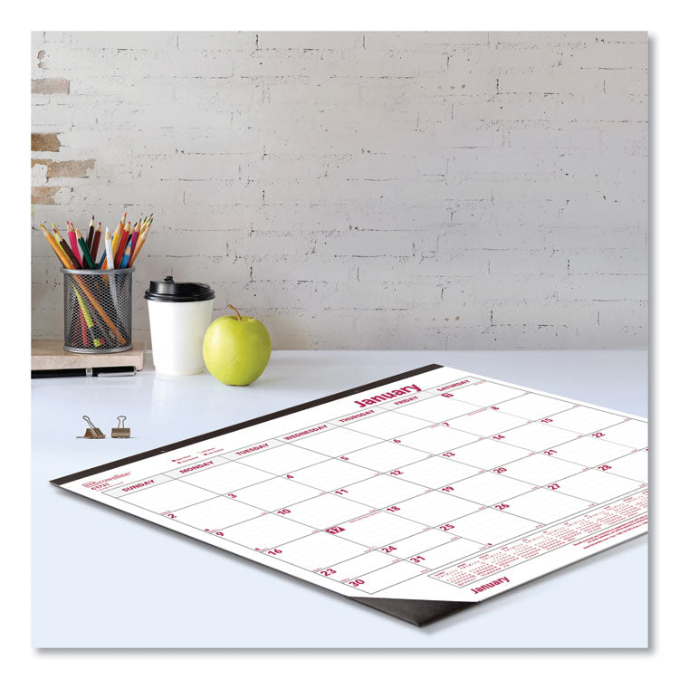 Monthly Desk Pad Calendar, 22 x 17, White/Burgundy Sheets, Black Binding, Black Corners, 12-Month (Jan to Dec): 2025