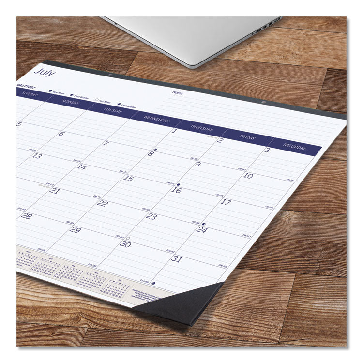 DuraGlobe Academic Desk Pad Calendar, 22 x 17, White/Blue/Gray Sheets, Black Headband, 13-Month: July 2025 to July 2026
