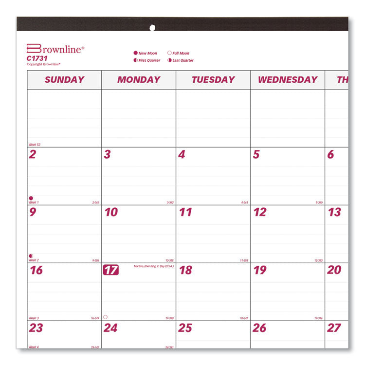 Monthly Desk Pad Calendar, 22 x 17, White/Burgundy Sheets, Black Binding, Black Corners, 12-Month (Jan to Dec): 2025