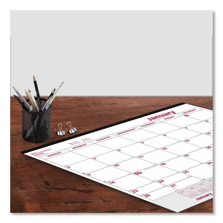 Monthly Desk Pad Calendar, 22 x 17, White/Burgundy Sheets, Black Binding, Clear Corners, 12-Month (Jan to Dec): 2025