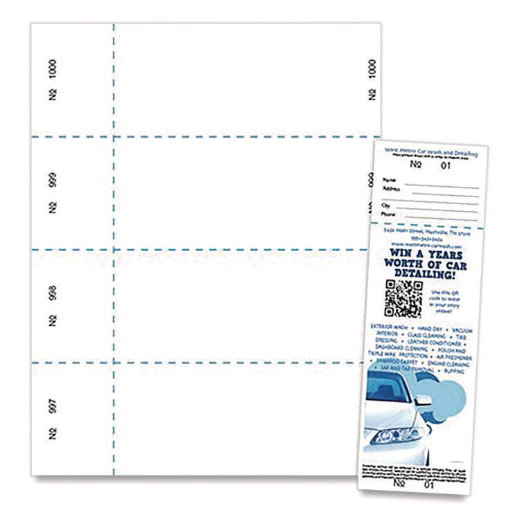Jumbo Micro-Perforated Event/Raffle Ticket, 90 lb Index Weight, 8.5 x 11, White, 4 Tickets/Sheet, 250 Sheets/Pack