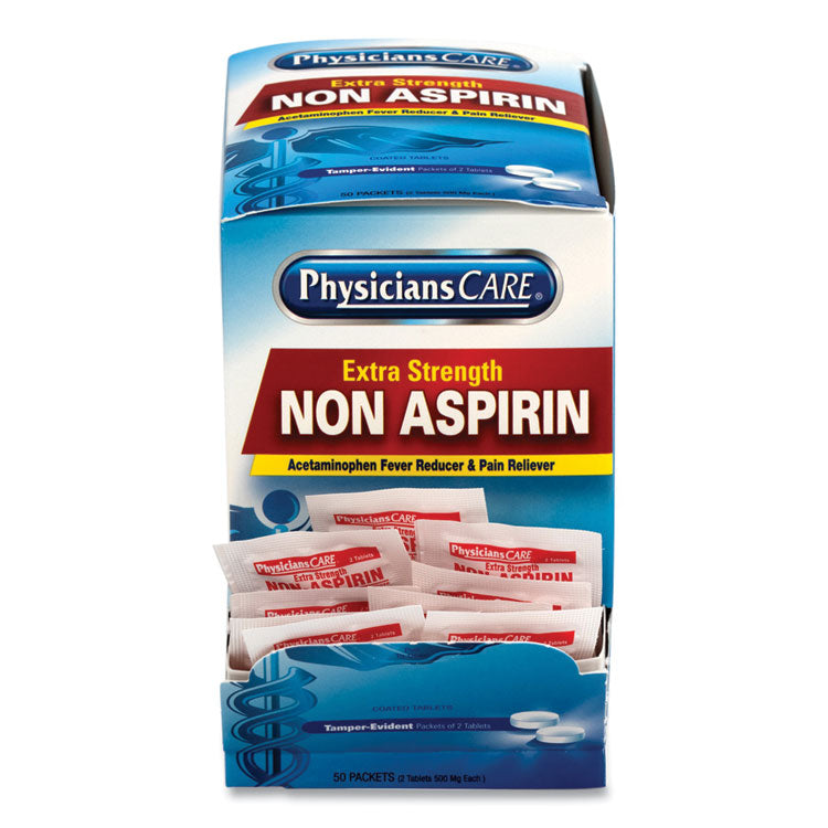 Non Aspirin Acetaminophen Medication, Two-Pack, 50 Packs/box