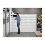 Enclosed Fixed-Shelf Lateral File with Retractable Doors, 6 Legal/Letter Size Shelves, 36" x 16.5" x 75.25", Light Gray
