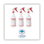 General Purpose Plastic Bottle with Trigger Spray, 32 oz, Clear/Red, 3/Pack