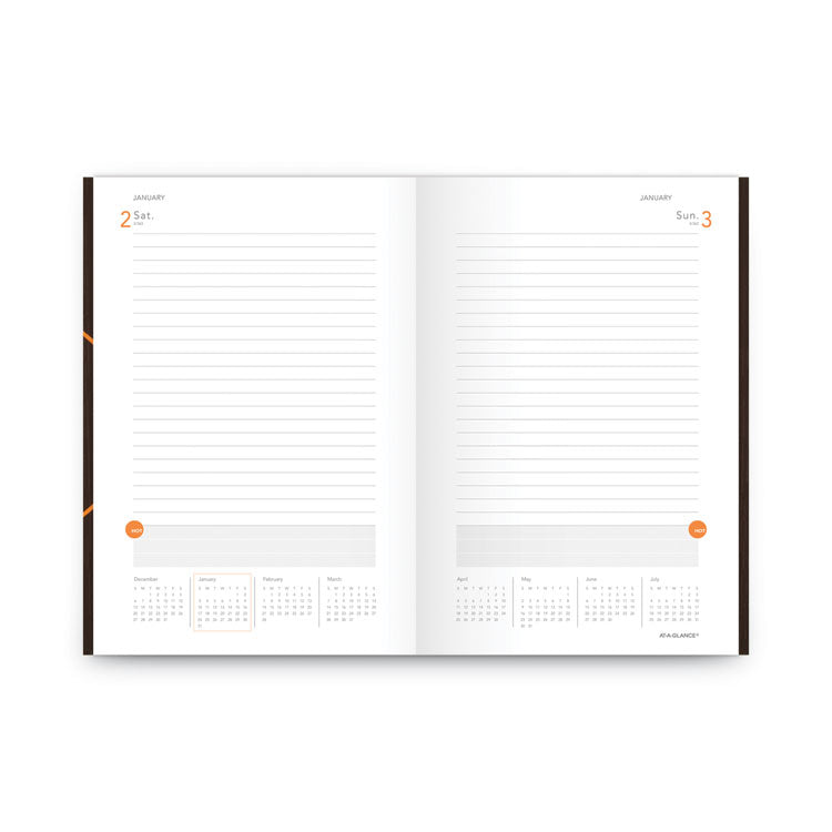 One-Day-Per-Page Planning Notebook, 9 x 6, Dark Brown/Orange Cover, 12-Month (Jan to Dec): 2025