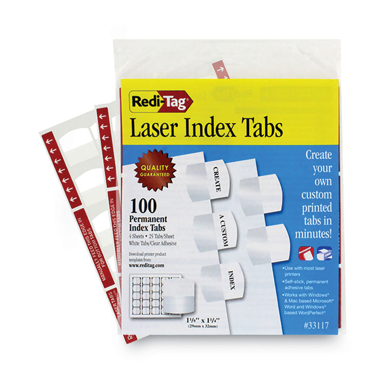 Laser Printable Index Tabs, 1/5-Cut, White, 1.13" Wide, 100/Pack