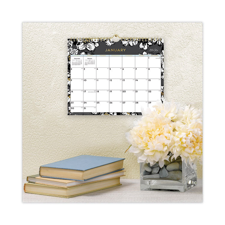 Baccara Dark Wall Calendar, Floral Artwork, 11 x 8.75, White/Black/Gold Sheets, 12-Month (Jan to Dec): 2025