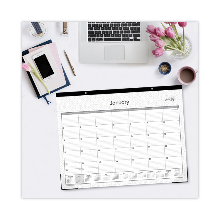 Enterprise Desk Pad, Geometric Artwork, 22 x 17, White/Gray Sheets, Black Binding, Clear Corners, 12-Month (Jan to Dec): 2025