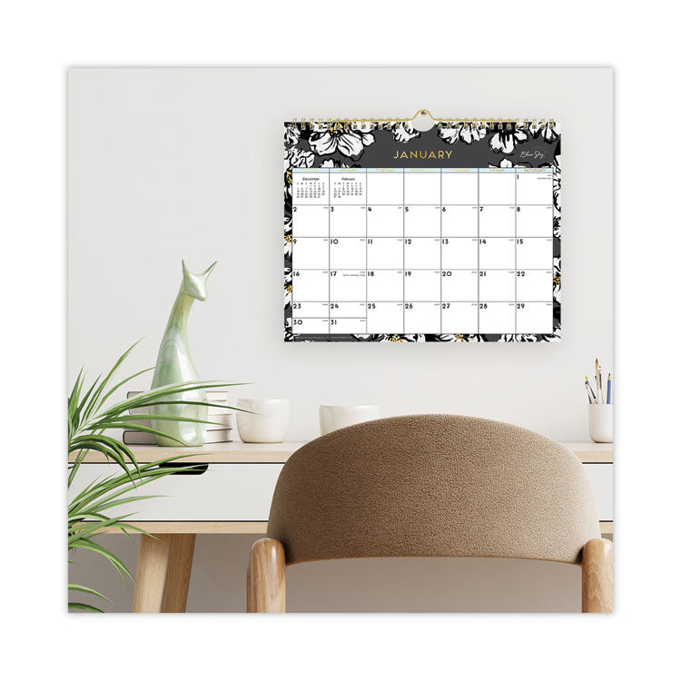 Baccara Dark Wall Calendar, Floral Artwork, 11 x 8.75, White/Black/Gold Sheets, 12-Month (Jan to Dec): 2025