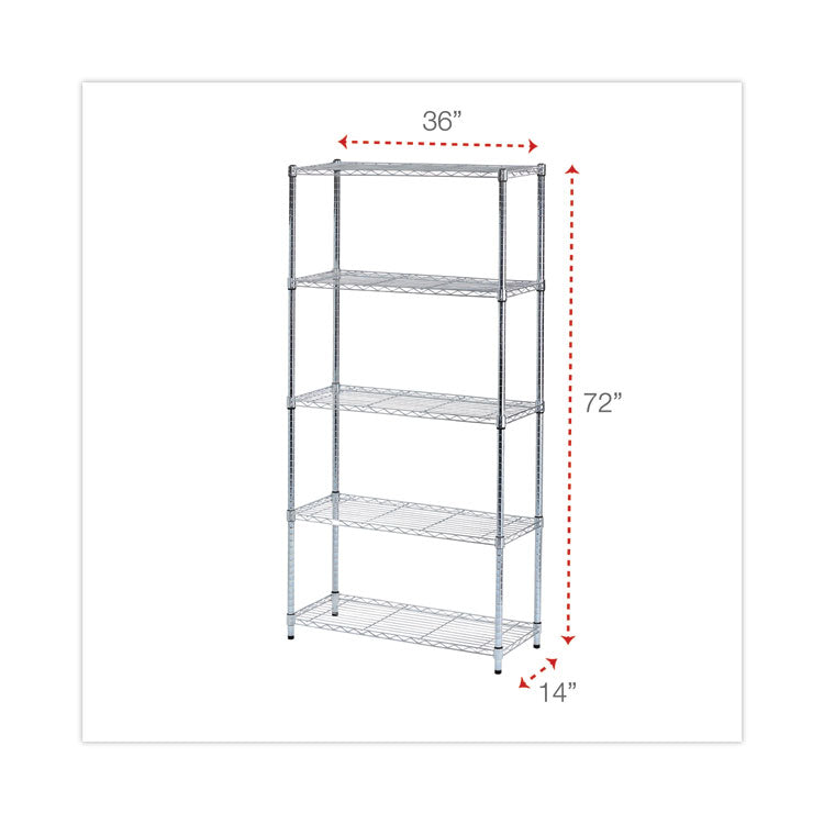 Residential Wire Shelving, Five-Shelf, 36w X 14d X 72h, Silver