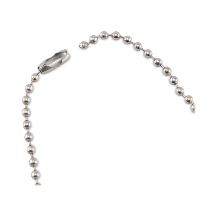 ID Badge Holder Chain, Metal Ball Chain Fastener, 36" Long, Nickel Plated, 100/Box