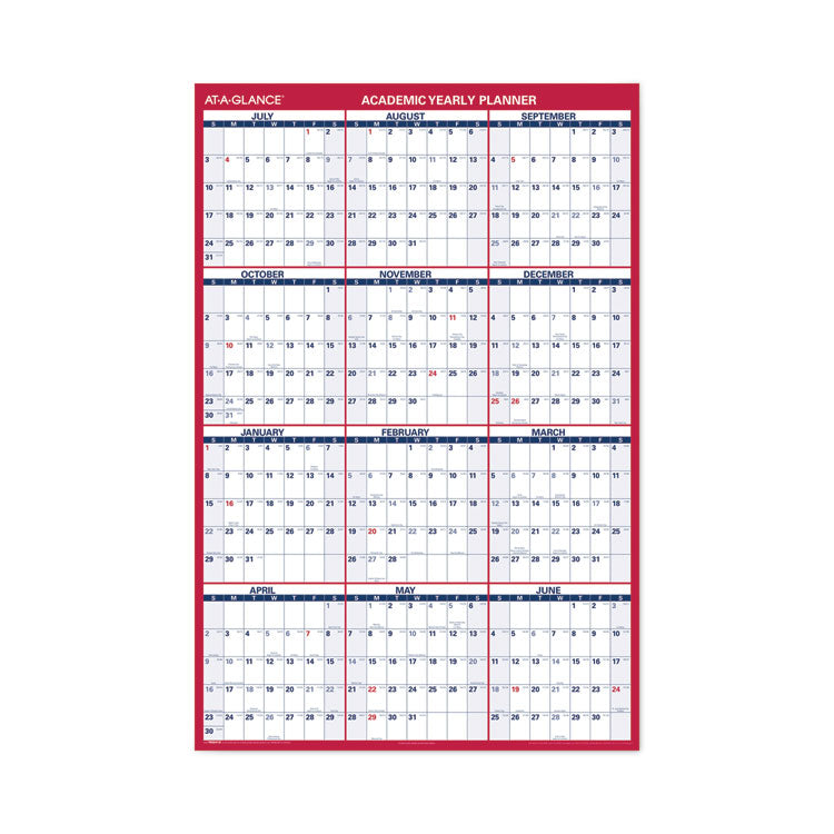 Academic Erasable Reversible Extra Large Wall Calendar, 48 x 32, White/Blue/Red, 12 Month (July to June): 2025 to 2026