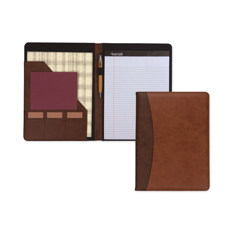 Two-Tone Padfolio with Spine Accent, 10.6w x 14.25h, Polyurethane, Tan/Brown