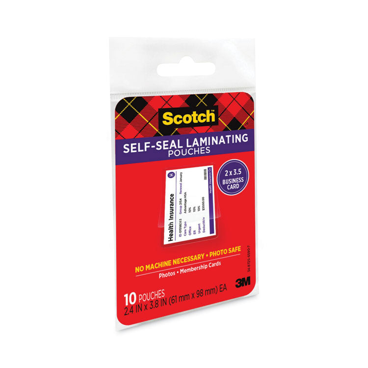 Self-Sealing Laminating Pouches, 9.5 Mil, 3.88" X 2.44", Gloss Clear, 25/pack