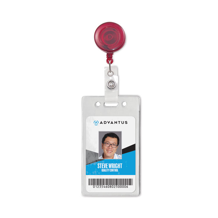 Translucent Retractable ID Card Reel, 30" Extension, Red, 12/Pack