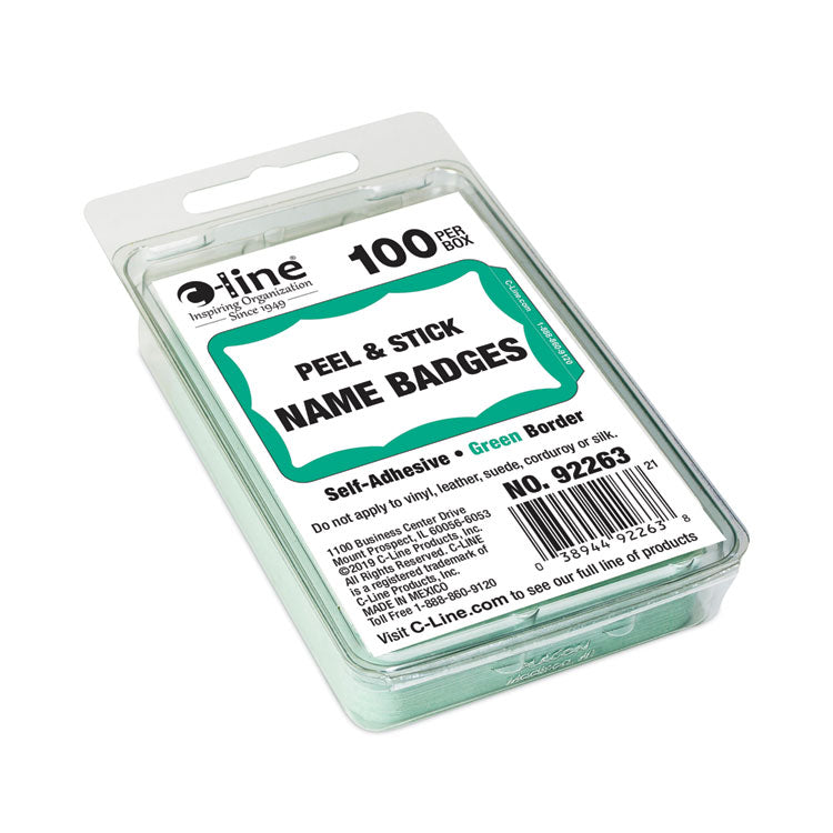 Self-Adhesive Name Badges, 3.5 X 2.25, Green, 100/box