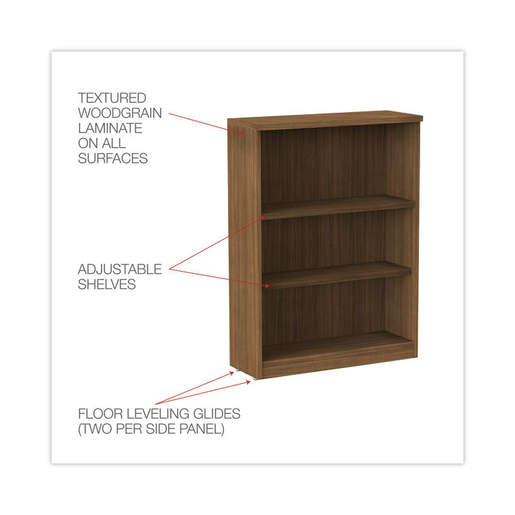 Alera Valencia Series Bookcase, Three-Shelf, 31.75w x 14d x 39.38h, Modern Walnut