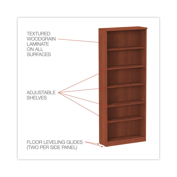 Alera Valencia Series Bookcase, Six-Shelf, 31.75w x 14d x 80.25h, Medium Cherry